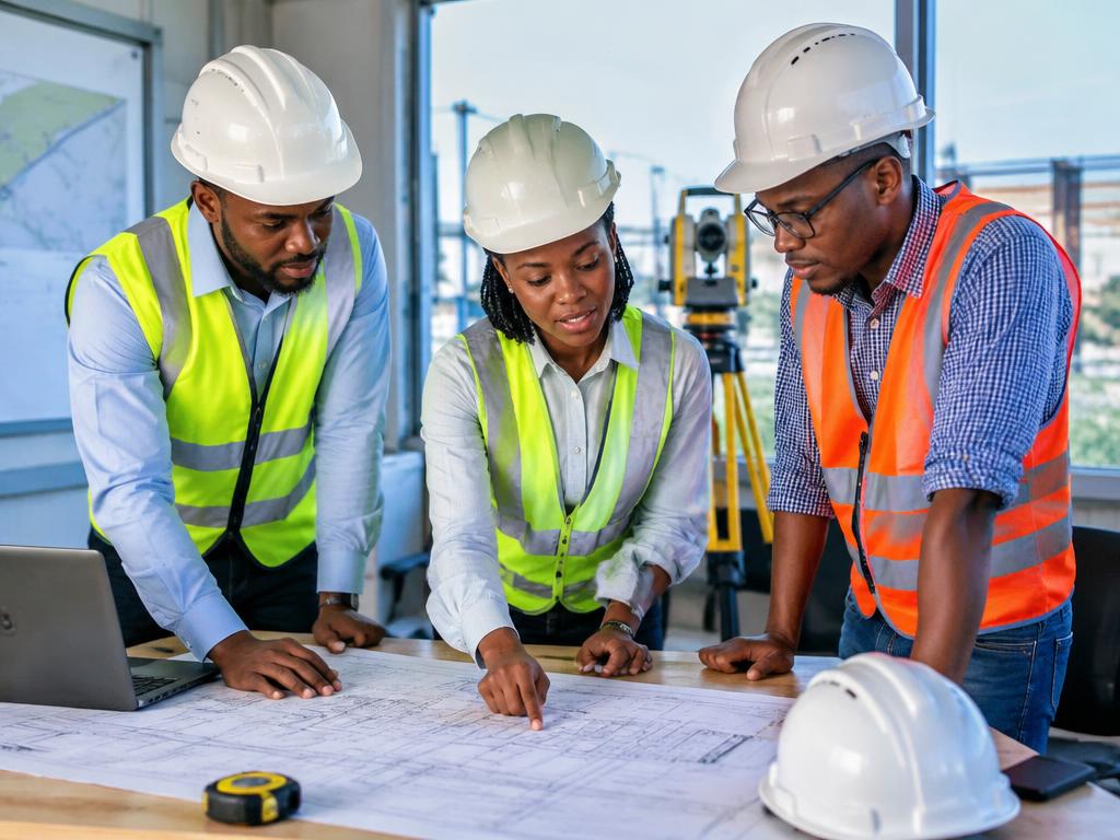 DAMESU-S engineers and architect reviewing technical drawings